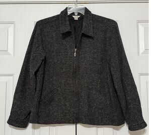 Y2K Christopher & Banks Herringbone Zip Up Waist Jacket, Black, Size XL